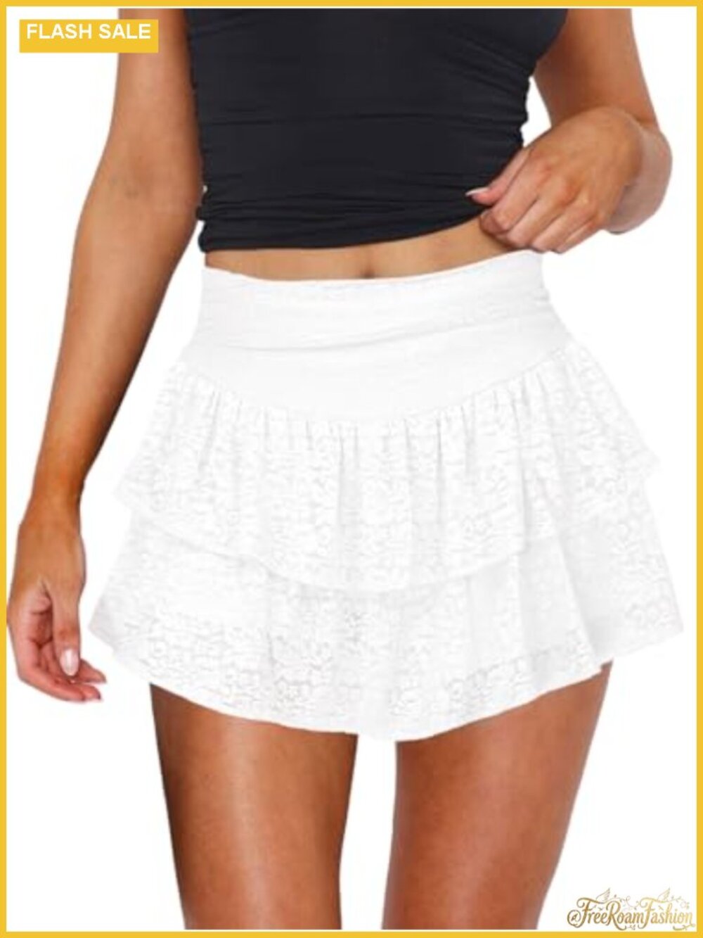 Lace Ruffle Mini Skort with Built-in Shorts Flowy Tiered